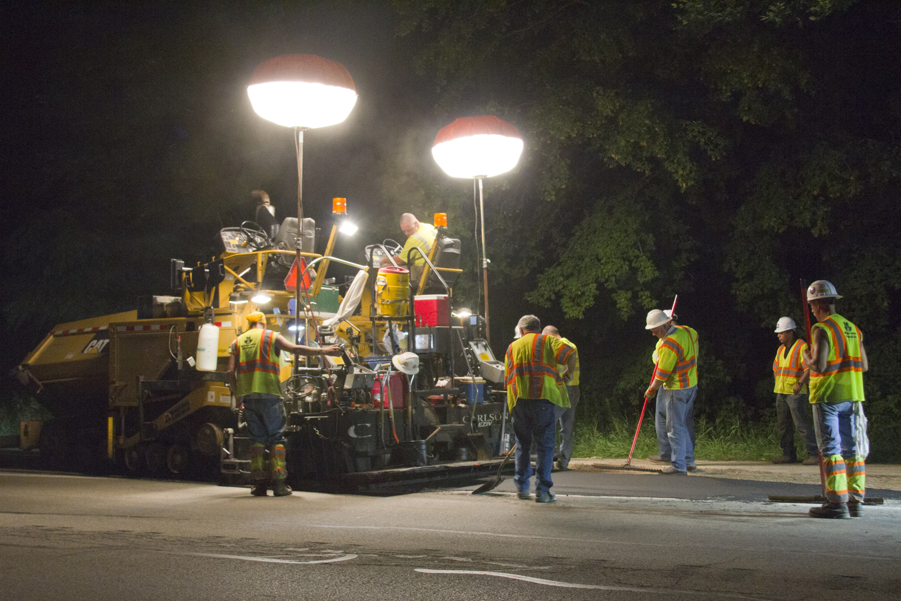 Crew working at night.